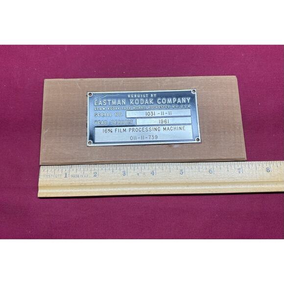Kodak Name Plate From 16mm Film Processing Machine 011-11-739 From 1961 - Picture 3 of 4